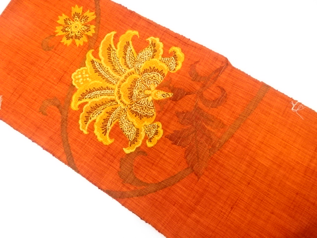 未使用品　手織り紬　唐花模様織り出し　名古屋帯